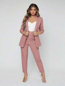 Traje de blazer con cuello de chal y pantalones para otoño/invierno - Rosa vieja - Ver 3