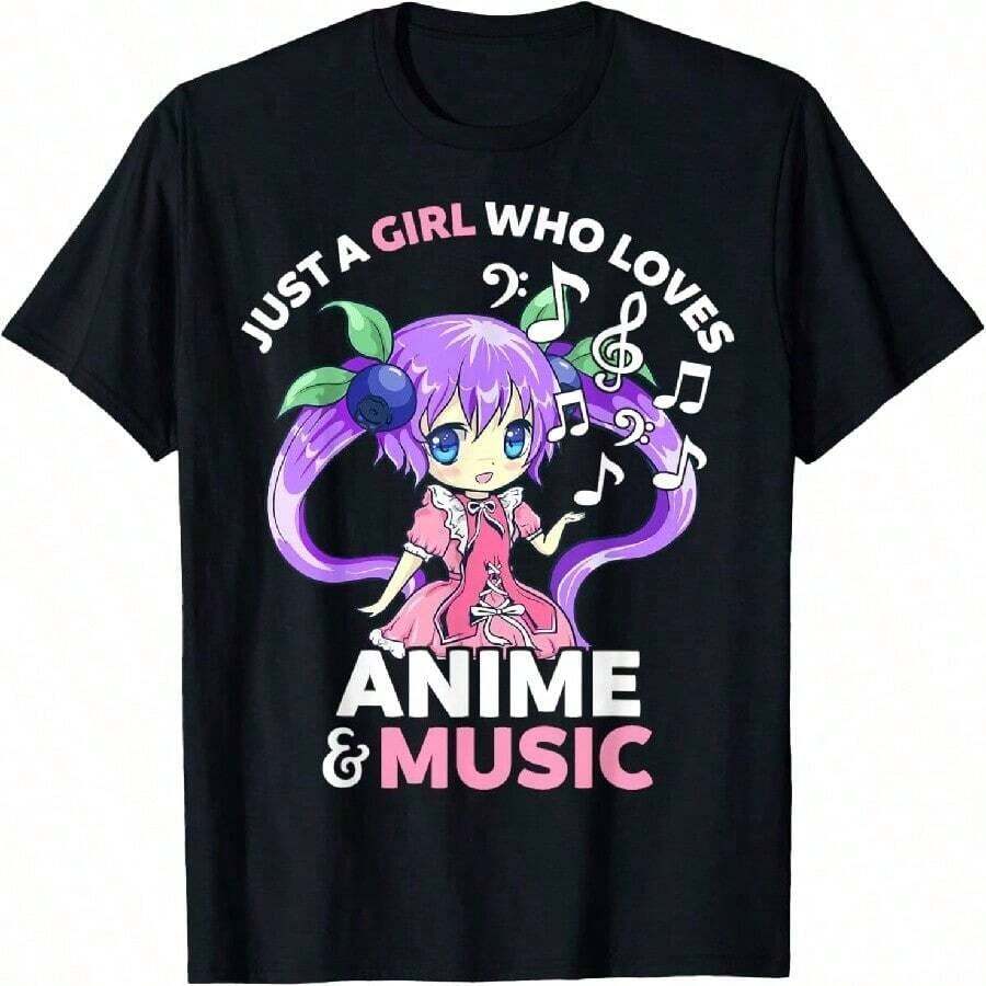 Camiseta Kawaii Chibi Linda: Solo Una Chica Que Ama El Anime Y La Música. Camiseta Y2k. - Negro - Ver 1