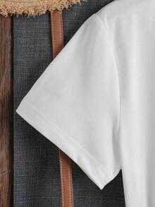 Camiseta de Verano Casual para Mujer, Cuello Redondo, Manga Corta, con Estampado de Lema, Camisetas Gráficas, Tops de Mujer, 100% Algodón - Blanco - Ver 4