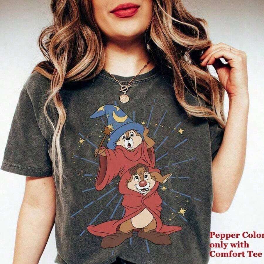 Camiseta Drtida De  Con Disfraz De Chip Y Dale,  Y El Hechicero, Camiseta De Double T - Negro 8 - Ver 1