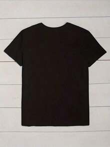 Olive Green Military Style T-Shirt With Casual Print - Black, With A Striking "FIND OUT" Graffiti Print, Geometric Pattern, Regular Fit, Machine Washable, Comfortable For All Seasons, Women's Military Style T-Shirt, Wrinkle-Resistant Cotton T-Shirt. - 黑色 - 查看 2