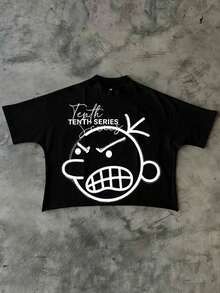 1 Women's T-Shirt, Series Ten Y2k Hop Rapper Punk, (1 Piece) 100% Cotton, Casual Printed T-Shirt, Round Neck, Short Sleeve, Cotton T-Shirt, Gift, Summer, Unisex, 180g 100% Cotton, All Designs Are Printed. Unisex. - 黑色 - 查看 1