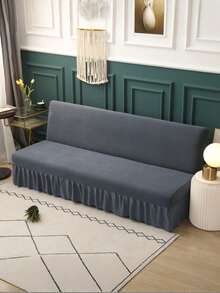 Solid Color Dress-Style Sofa Bed Cover, Polyester Stretch Full Coverage Sofa Slipcover, Suitable For Armless Sofa, Minimalist & Fashionable, Applicable For All Seasons - Dark Grey - View 9
