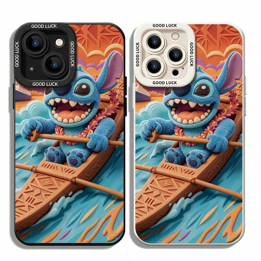 Disney Lilo & Stitch Phone Case, Hawaiian Stitch Protective Cover. Compatible With IPhone 17, 16, 15, 14, 13, 12, 11 Pro Series And Galaxy S22, S23, S24, S25 Models, Featuring A Plush-Style Blue Stitch Rowing A Decorated Canoe While Wearing A Flower Lei Against A Sunset Background, Perfect For Fans Of The Adventurous Alien, Ideal For Birthdays, Holidays, Anniversaries, Graduation Gifts, Or Any Special Occasion To Surprise Family, Friends, Classmates, And Loved Ones. - White - View 1