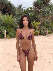 Bộ bikini hai dây kiểu dáng thường ngày, chất liệu co giãn cao, họa tiết da báo, thích hợp cho mùa xuân/hè, kỳ nghỉ, tiệc bãi biển và mặc hàng ngày. - Nhiều màu - Xem 1