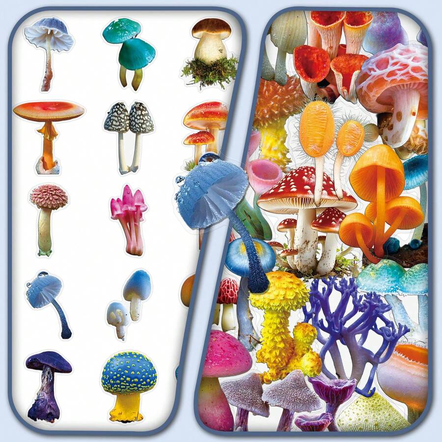 50 piezas de pegatinas ilustradas con plantas y hongos lindos, decoración transparente para álbum de fotos DIY, caja de almacenamiento - champiñón - View 1