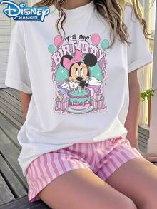 Disney 1pc Teen Girls Cute Minnie Mouse Birthday Party Print Short Sleeve Casual T Shirt Tops For Teen Girls Clothes For Teen Girls Teen Clothes Summer - trắng - Xem 1