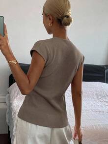 Cárdigan casual de verano para mujer, de unicolor, ajustado, de cuello en V, elástico y delgado - Gris - Ver 2