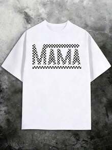 NewSummerCasualPAYEAH 1 Piece Crew Neck T-Shirt With "Mama" Letter Print 100% Cotton - Soft Medium Stretch Polyester Short Sleeve Top For Spring And Summer - Relaxed Fit, Casual, Alphabet Print, Positioned Print, Regular Length, Knit Fabric, All Seasons Wear, 220g Thick Cotton T-Shirt - Vintage Urban Style, Unisex Loose Fit Short Sleeve Crew Neck Cotton T-Shirt - 白色 - 查看 2