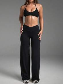 1 Pair Of Women's Loose-Fitting, Solid-Color Wide-Leg Yoga Pants, Comfortable And Versatile, Suitable For Running, Working Out, And Yoga In Spring - Mocha Brown - View 6