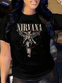 Respirable Playera Negra Liso de Mujer de Corte Holgado, Camiseta Estética Grunge con Gráfico de Ángel Caído y Alas, Tops de Moda Juvenil y Alternativa, Blusas Bonitas Elegantes, Ropa Vintage de Rock, Camisas Lindas, ropa de calor mujer - Negro - Ver 7