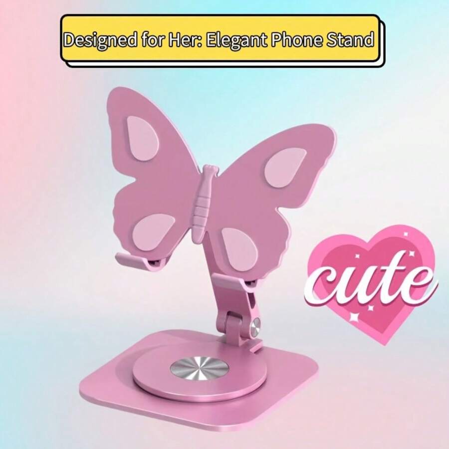 360° Adjustable Butterfly Phone Holder - Durable Foldable Desktop Stand - Suitable For Phones And Tablets, No Battery Required
