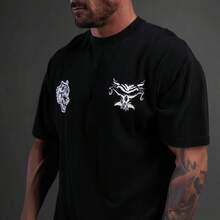 DARCSPORT American Wolf Head Print Short Sleeve Men's Loose Fit Plus Size Gym T-Shirt - T260401 Màu đen - Xem 5