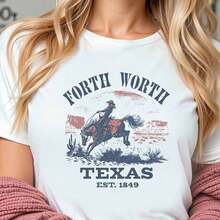 100% Cotton Women's T-Shirts 2026 Fort Worth, Texas East. 1849 Desert Landscape And Cowboy Horse Graphic T-Shirt - Casual Cotton Crew Neck Tee, Breathable Summer Tee, Perfect Gift For Cowboy Fans - Vintage Black Spring Graphic T-Shirt For Men In Korean Style - White - View 7