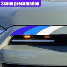 10 Inch Classic Retro Tri-Color Stripe Decal Sticker, Waterproof Self-Adhesive Car Stripe Sticker For Grille Fenders Hood Bumper (Easy Removal, No Residue) Exterior Accessories (Black) - Blue - 查看 3
