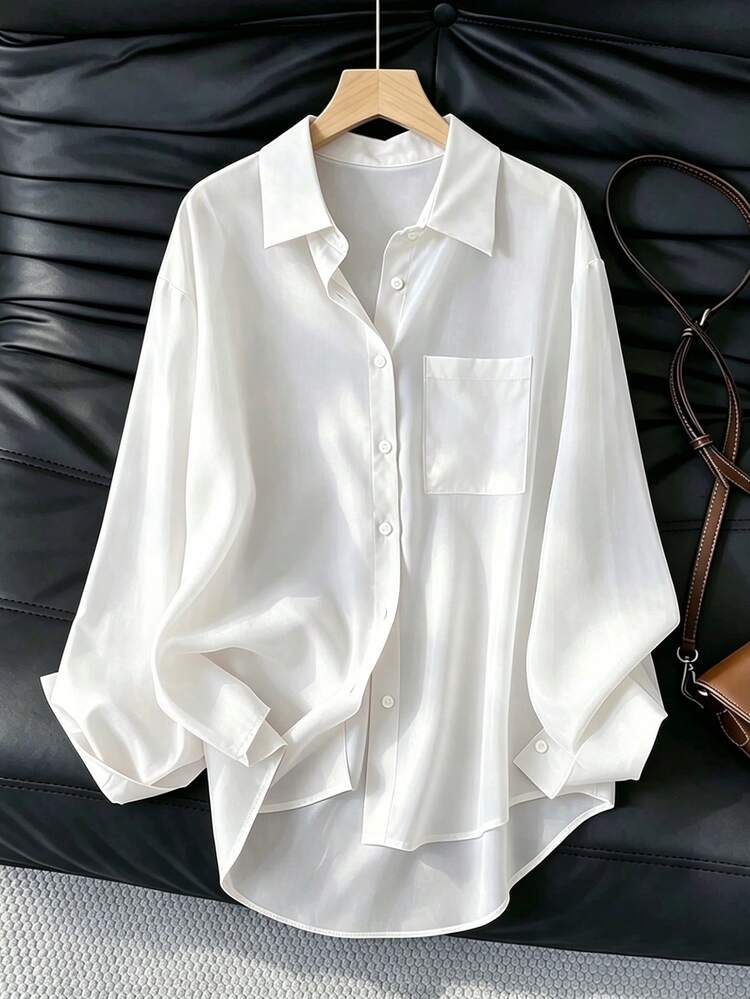 loose dress shirt women Loose-Fit Collared Button-Up Shirt CF506