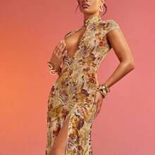 Haute Abstract Floral Animal Print Lace Mesh Dress Vacation Dress - Multicolor - Ver 6