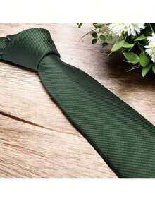 Men's Striped Tie In A Solid Color With A Quality Texture, Essential For Weddings, Business, And Formal Occasions. - 深綠色 - 查看 1