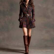 Women Maxi Dresses - Reddish-brown (with Belt) - View 1