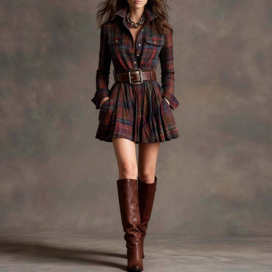 Women Maxi Dresses - Reddish-brown (with Belt) - View 1