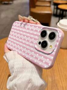 1pc Pink Polka Dot & Striped Pattern, Large Hole Leather Texture Pink Shock-Proof Phone Case, TPU Material, Suitable As Holiday Gift, Fits For IPhone 17/17Pro/17ProMax/16/16Pro/16ProMax/15/15Pro/15ProMax/14/14ProMax/14Pro/13/12/11 - Pink - View 1