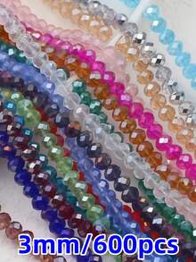 600Pcs 3mm AB Color Faceted Crystal Glass Beads, Rondelle Loose Spacer Beads For Jewelry Making DIY Crafts Wind Chimes Suncatchers Bracelets Necklaces - Multicolor - View 38