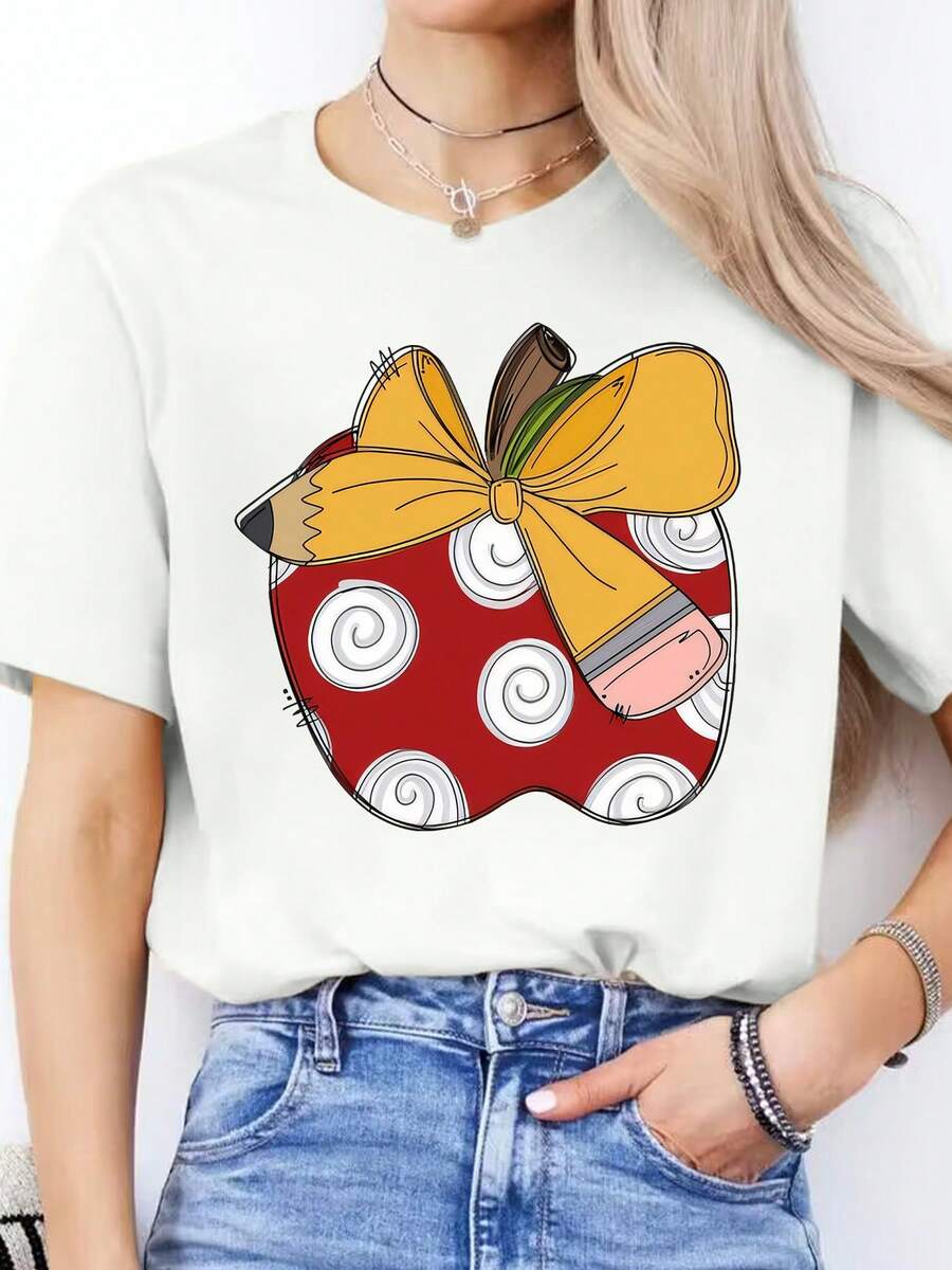 Camiseta Casual de Primavera Verano con Estampado de Letras en Español, Cuello Redondo, Manga Corta, Camiseta Deportiva, Top para Mujeres - Blanco - Ver 1