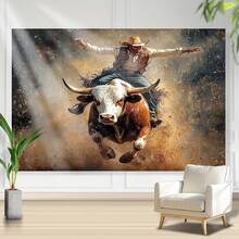 1件牛仔牛仔骑牛涤纶摄影背景布 - 充满活力的西部风格墙面装饰和派对用品，无需用电，适用于各种活动和家居装饰 - 12 - 查看 2
