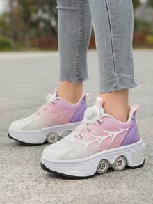 Transformable Roller Skates, Student Adjustable 4-Wheel Inline Skates, Dual-Wheel Explosion-Proof Walking Shoes With Buckle Laces, Suitable For Walking Wear, Upgraded 4-Wheel Roller Skates, Suitable For Fitness Walking - 1209 Pink Purple - View 6