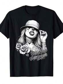 Unisex Tattoo-Style T-Shirt, Soft, Suitable For All Seasons, Casual Streetwear, Versatile Basic Style, Affordable Everyday Wear, A Great Gift For Fans And Friends, Ramadan-Themed T-Shirt. Soft Fabric, Colorful Design, Suitable For Parties And Daily Wear,  Fashion, Holiday Outfit, Ideal For Gifts. - 黑色 - 查看 1