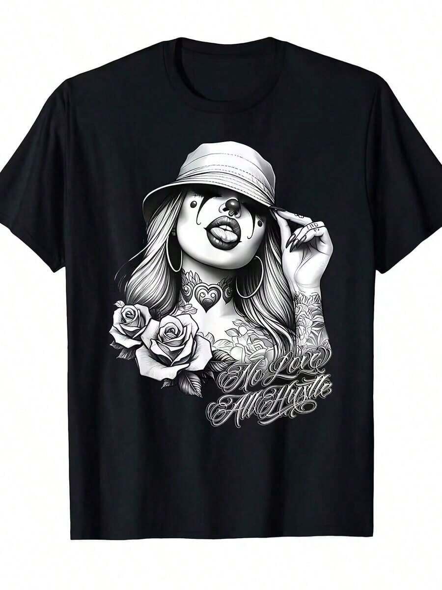 Unisex Tattoo-Style T-Shirt, Soft, Suitable For All Seasons, Casual Streetwear, Versatile Basic Style, Affordable Everyday Wear, A Great Gift For Fans And Friends, Ramadan-Themed T-Shirt. Soft Fabric, Colorful Design, Suitable For Parties And Daily Wear, Fashion, Holiday Outfit, Ideal For Gifts. - 黑色 - 查看 1