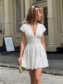女士优雅性感简约纯白色夏季短裙，双层面料不透，适合海滩度假、婚礼宾客、外出、日常穿着、派对、约会、休闲宴会等场合。 - 白色 - 查看 3