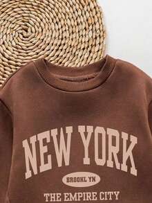 Young Girl Cartoon Print Round Neck Long Sleeve Dress - Coffee Brown - View 4