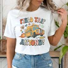 1 "Field Trip Anyone" T-Shirt, School Trip T-Shirt, "Teacher Magic School Bus" T-Shirt, Field Day T-Shirt, "Seatbelts Everyone" T-Shirt, "Frizzle" T-Shirt, Teacher T-Shirt, Oversized Graphic Tees For Women, 100% Cotton, Crew Neck, Short Sleeve, Casual Tops, 180g, 100% Cotton, All Designs Are Printed. Unisex. - 學校旅行襯衫007 - 查看 2