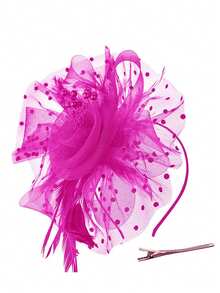 1pc Women's Tea Party Horse Racing Hat Kentucky Derby Hat Floral Mesh Hair Accessory Hair Clip Wedding Headpiece - Hot Pink - View 8