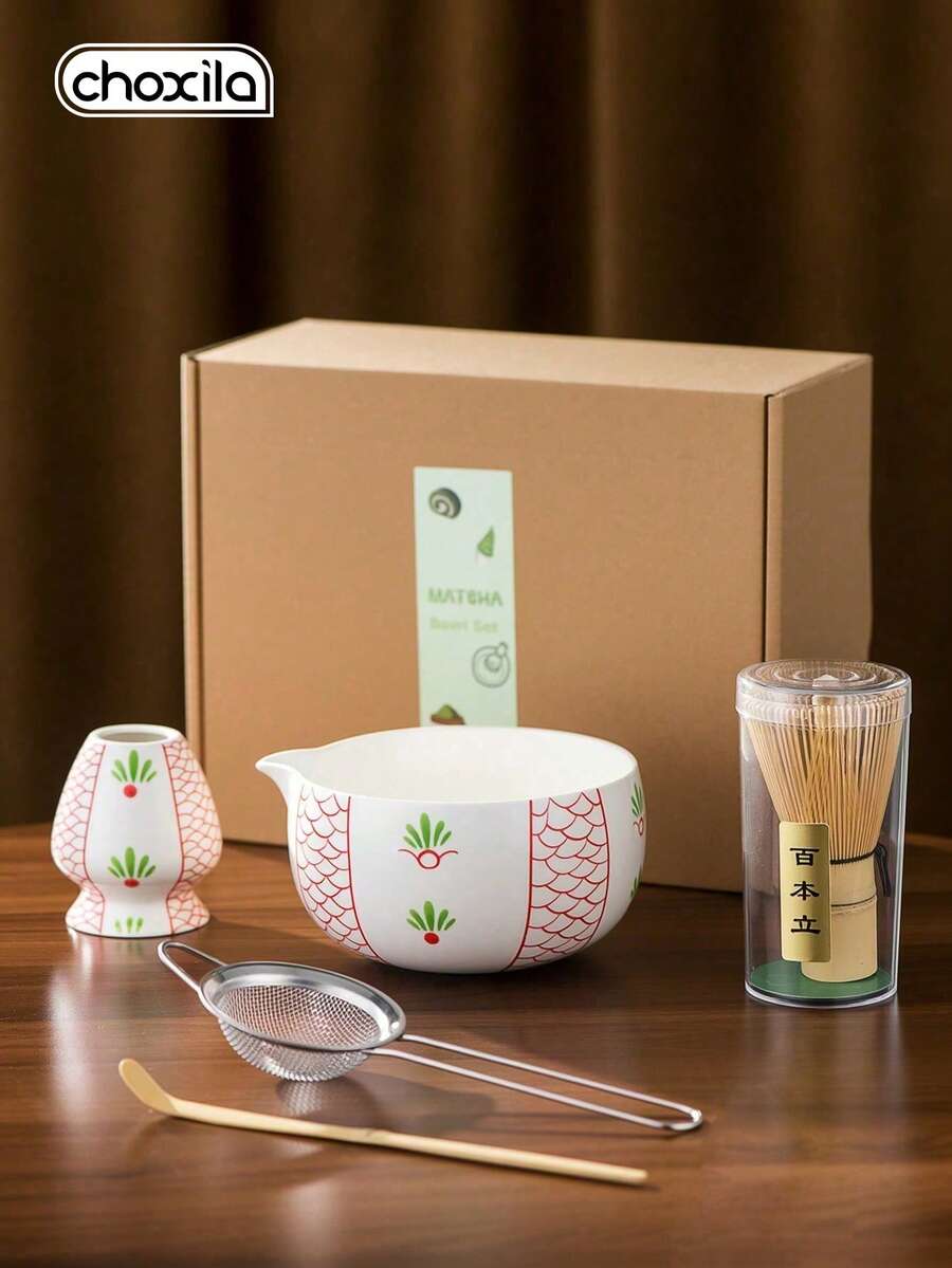 choxila 5pcs Matcha Tea Set, Including Matcha Whisk (Tea Whisk), Whisk Holder, Matcha Scoop, Matcha Bowl, Matcha Sifter, Bamboo Matcha Powder Stirrer And Portable Matcha Tea Brewing Tools. Ideal For Daily Use In Japanese Tea Ceremony, Tea Enthusiasts, Kitchen And Dining, Also A Great Gift For Friends, Significant Others Or Mother's Day. - Matcha Set - View 1