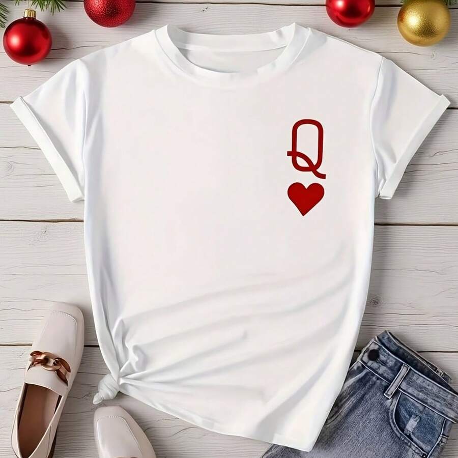 Women's Cotton Crew Neck T-Shirt with Bold Spade Q Graphic Print - Regular Fit - Verde - Ver 1