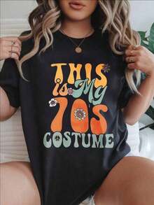 Esta es mi camiseta informal con estampado de moda para mujer, estilo años 70, adecuada para todas las estaciones.  
 -Blanco - Negro - Ver 7
