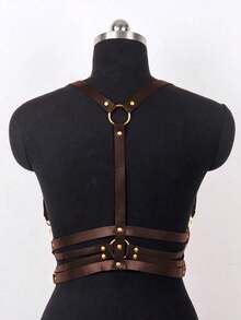 1pc Women's Renaissance Accessory White Gothic Style Fashion PU Leather Harness, Suitable For Halloween, Carnival Party Or Daily Wear - Brown - View 5
