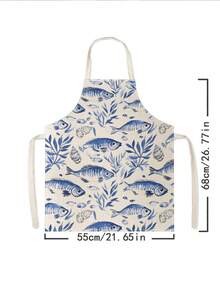 1pc, Lobster, Shell, Sea Turtle, And Fish Pattern Polyester Apron - Suitable For Cooking, Baking, And Gardening, And Can Also Be Used As Attire For The Kitchen And Dining. - Multicolor - View 12