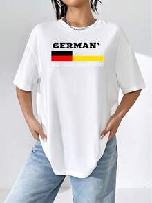 German Flag With The Text "Germany" And A Reference To The 2026 Tournament, Symbolizing National Pride And Sporting Passion, Combining The Colors Black, Red, And Yellow, Evoking Unity And Positive Energy. Women's T-Shirt, 100% Cotton, Casual, Comfortable For Football Fans. - 白色 - 查看 6