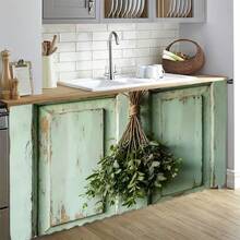 1 Stück Falsche mintgrüne Vintage Holztür Muster bedruckter Polyester Samt Tischdecke, ideal für Küchenschranktüren, praktisch zum Aufhängen, Heimdekoration, geeignet für Küche, Waschküche, Lagerschränke, kann auch als Fenstervorhang verwendet werden - Verschiedenfarbig - Übersicht 5
