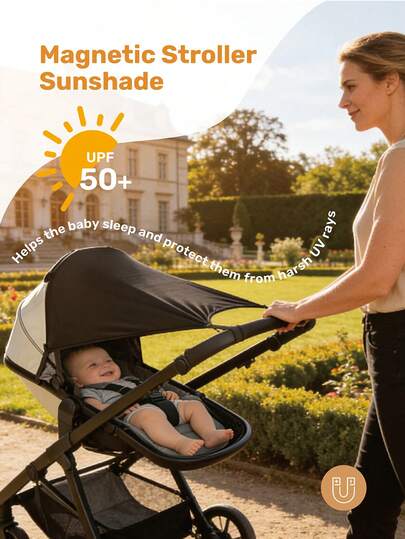 1pc Magnetic Baby Stroller Canopy With Large Coverage, Easy Install Sun Shade For Most Strollers, High-Stretch Fabric For Better Sun Protection, Dark Shade Shade Blocks 85% UV Rays, Quick-Attach & All-Season Use For Baby's Cozy Travel