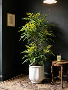 Kmitang 73-135cm 大型人造漆樹 仿真榕樹 高款南天竹植物 熱帶棕櫚葉 塑料漆樹假綠樹葉 用於居家室內外派對裝飾 不含盆 1件裝 - 綠色 - 查看 7
