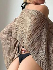 Top de ganchillo calado para playa de verano - Marrón Mocha - Ver 4