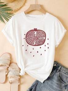 1 Women's White T-Shirt With Red Pomegranate Seed Design – Casual, Artistic, And Comfortable Outfit, Perfect For Gifts, Birthdays, And Festive Occasions. Y2k T-Shirt. - 黑色 - 查看 10