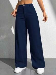 Pantalones casuales simples de unicolor para mujer para usar todos los días - Azul marino - Ver 6