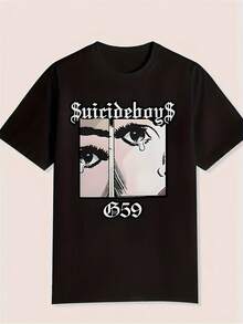 Camiseta gótica  para mujer - Camiseta negra con gráfico de ojo rasgado y letras G59 - Top de moda alternativa atrevida para conciertos, regalos de cumpleaños - Ropa de calle lavable a máquina para uso diario, ropa para conciertos, estilo cómic, ropa casual, conjunto de ropa de calle, estilo , material transpirable, camiseta llamativa Y2k. - Negro - Ver 1