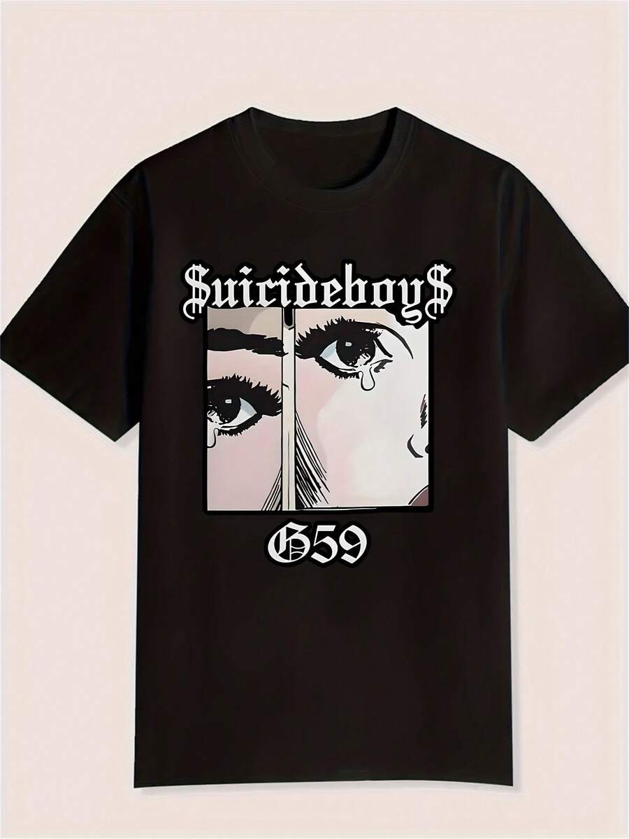Camiseta gótica para mujer - Camiseta negra con gráfico de ojo rasgado y letras G59 - Top de moda alternativa atrevida para conciertos, regalos de cumpleaños - Ropa de calle lavable a máquina para uso diario, ropa para conciertos, estilo cómic, ropa casual, conjunto de ropa de calle, estilo , material transpirable, camiseta llamativa Y2k. - Negro - Ver 1