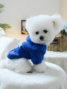 1pc Pet Clothes, Dog/Cat Apparel, Cute Outfit For Small Dogs, Comfortable Hoodie Series For Small Pets, Suitable For Spring/Autumn - Blue - View 4